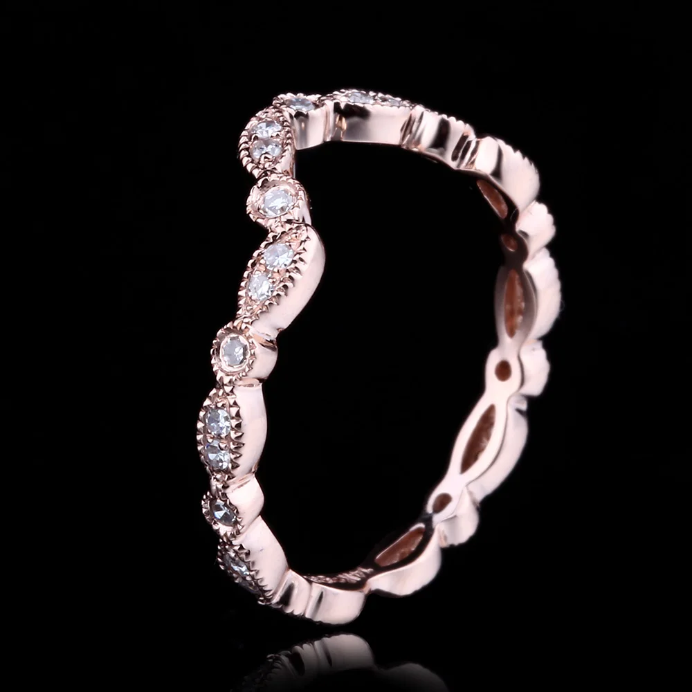 Shruno Solid 14k 10k Rose Gold Genuine Natural Diamonds Ring For Women's Genuine Anniversary Art Deco Antique Jewelry Eternal