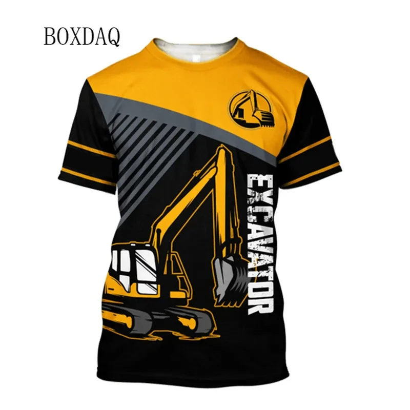 Excavator Operator Worker Clothes Men Casual T-shirts Short Sleeve 3d Print Street Tops 6XL Plus Size Man Construction site Tees