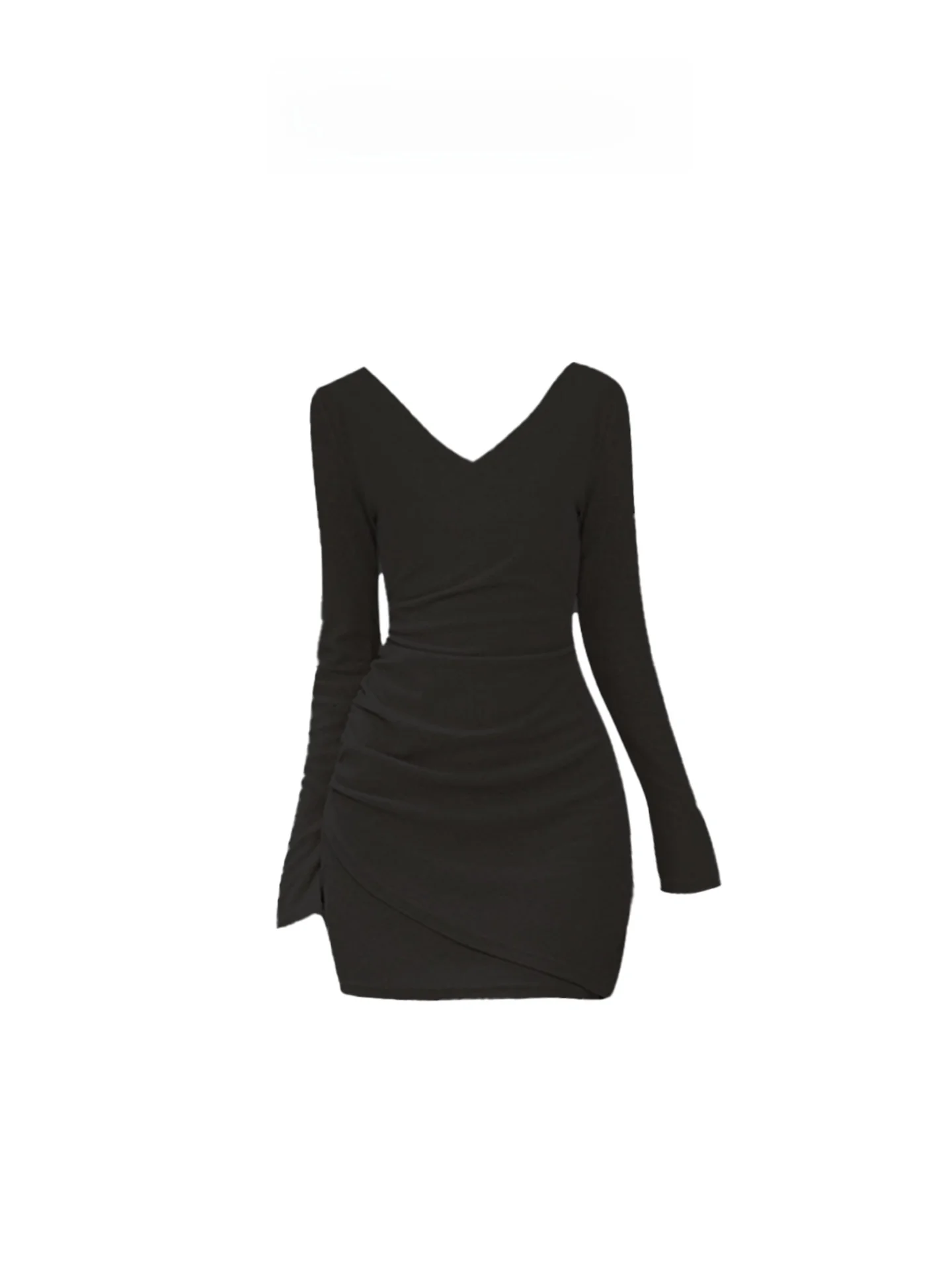 HEZA Malha ort Dr Feminino V-ne Puff Design Emagrecimento Plissado Envoltório Saia Francês Sle Inverno Longo Sve Dr