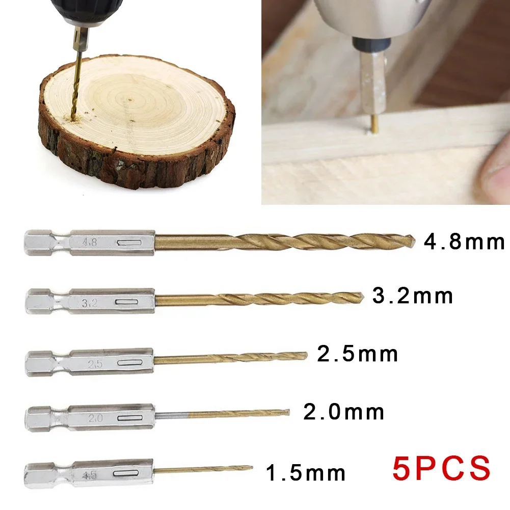 금속 및 목재 사용을 위한 대부분의 전동 공구와 호환되는 이 5피스 육각 섕크 비트 세트로 효율적인 드릴링