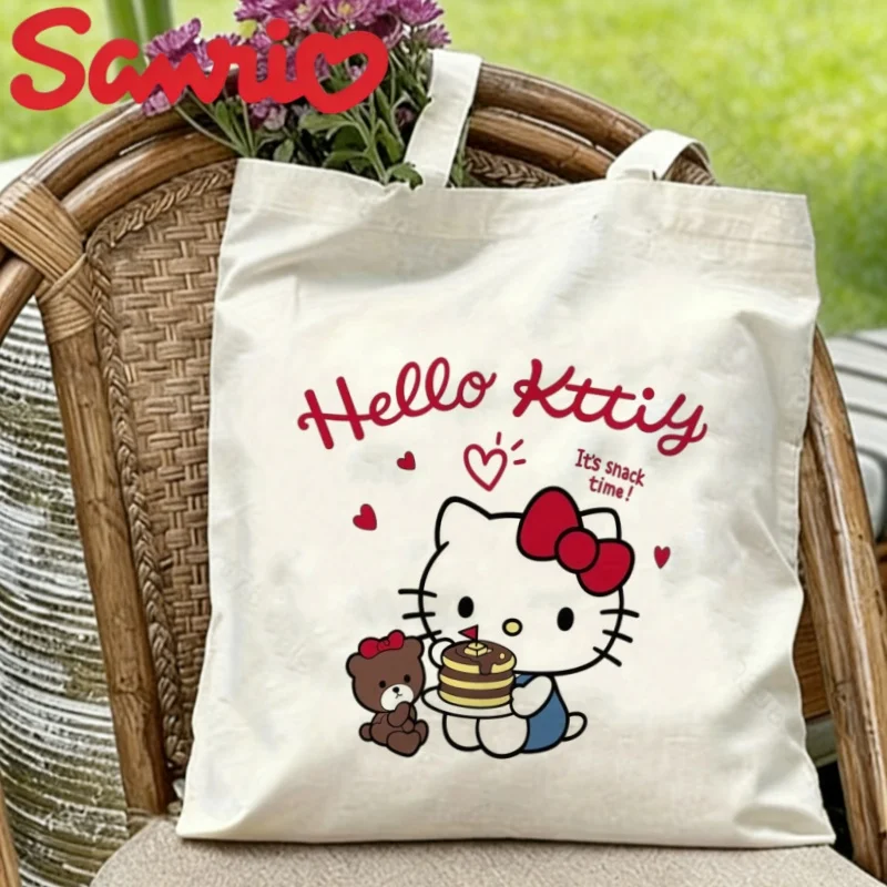 

1PC Hello Kitty "It's Snack Time!" Canvas Tote Eco Shoulder Bag