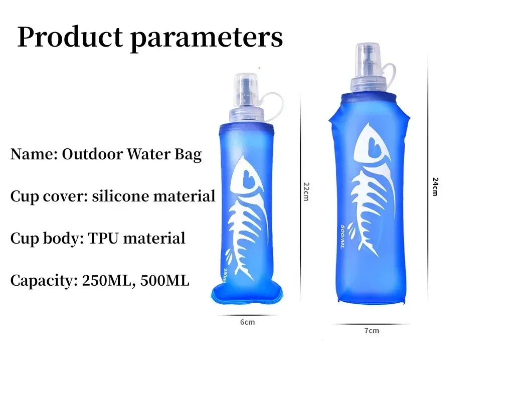 Flcopropriété d'eau souple pliable en TPU, sac d'hydratation, bouilloire de voyage, camping en plein air HI, 250ml-500ml