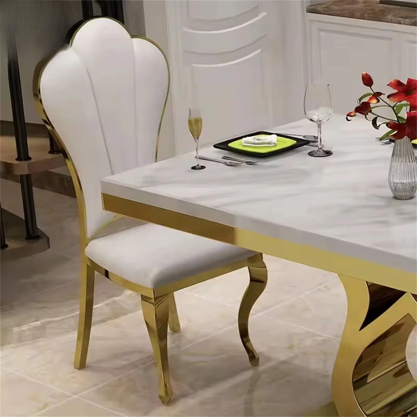 

Five-star Luxury European Hotel Banquet Chair High-end White Stainless Steel Living Room Wedding Chair