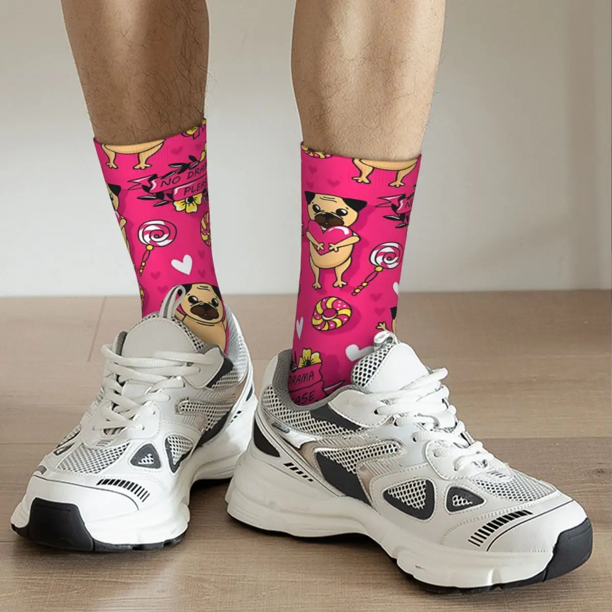 Gekke Compressie Geen Drama Maar Hebben Een Pug Sok Voor Mannen Vintage Naadloze Patroon Crew Sock Casual