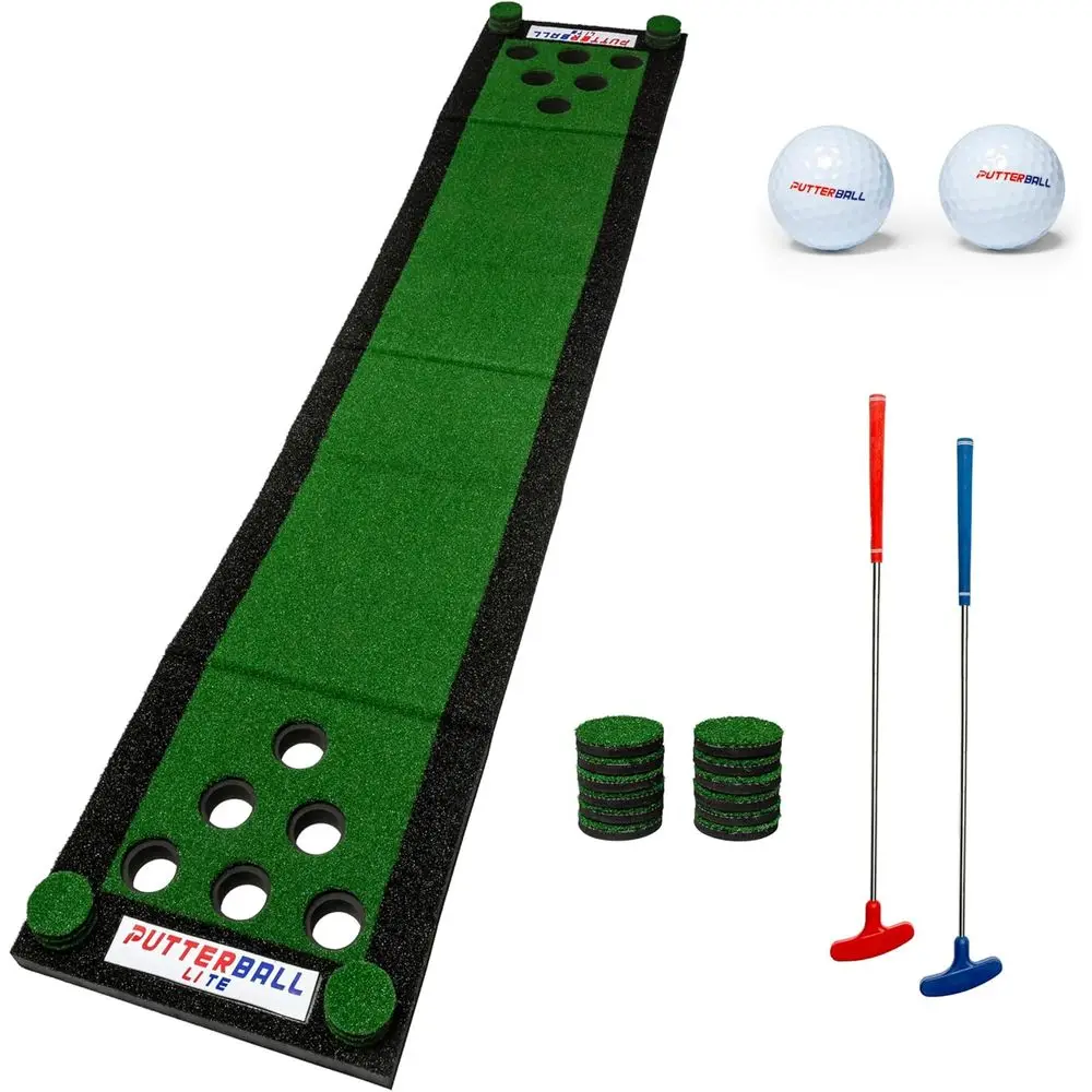 Golf Putting Game Set - Outdoor Pong-Style Green Mat with 2 Clubs, 2 Balls, and Hole Covers