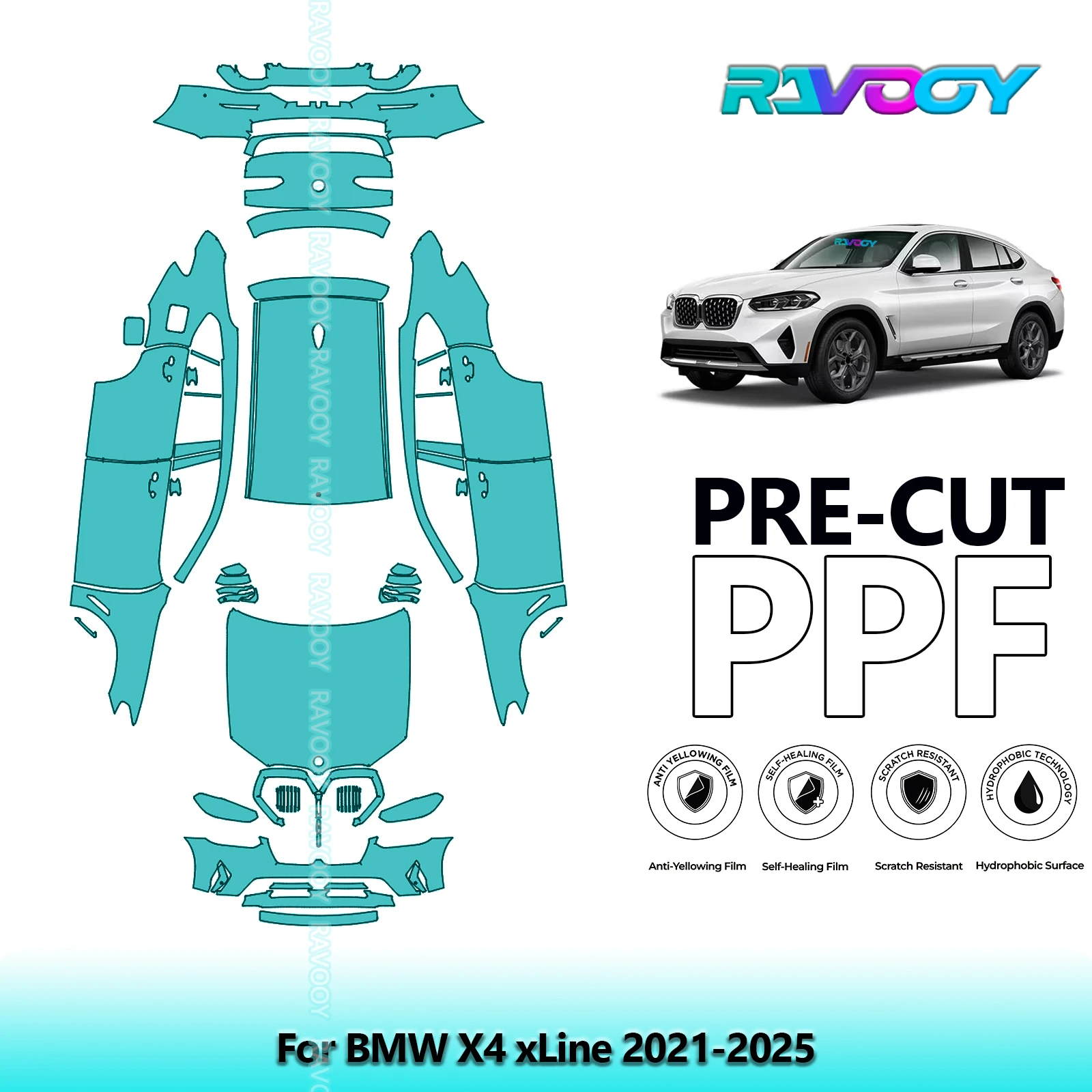 

Для BMW X4 X-Line 2021-2025 8,5 мил прозрачный бюстгальтер полный автомобиль предварительно вырезанная защитная пленка для краски PPF