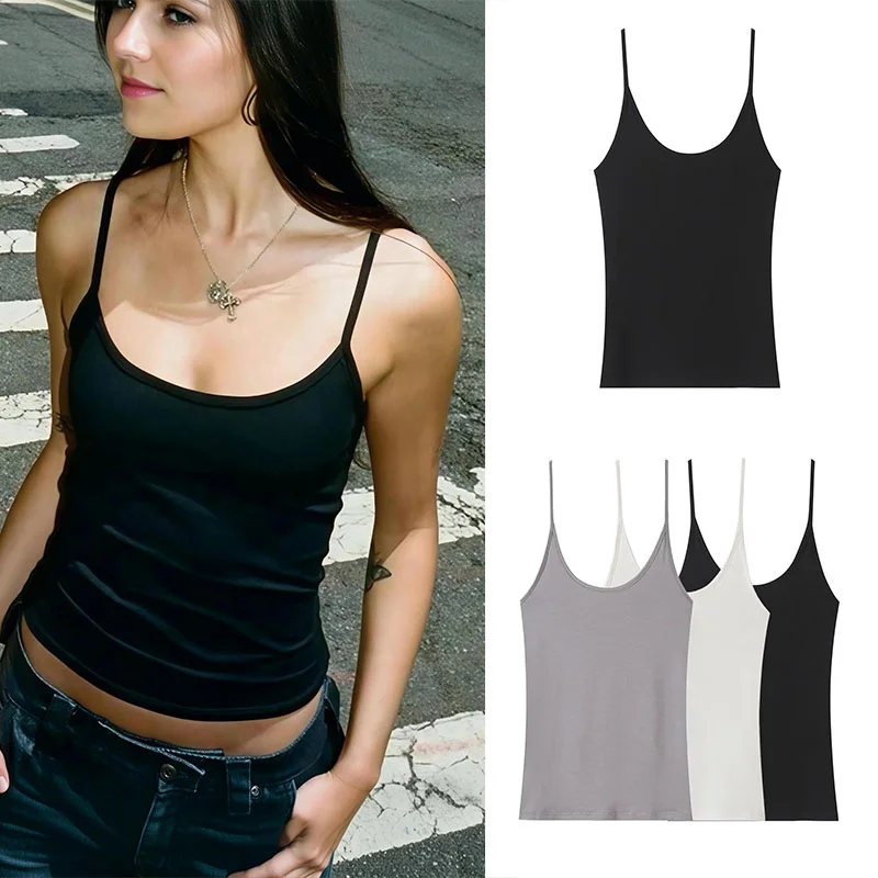 Guobioziy Women's Round-Neck Straight-Cut Camisole Top, 2026 Summer New Release Monochrome Design French Casual Elegance Refined