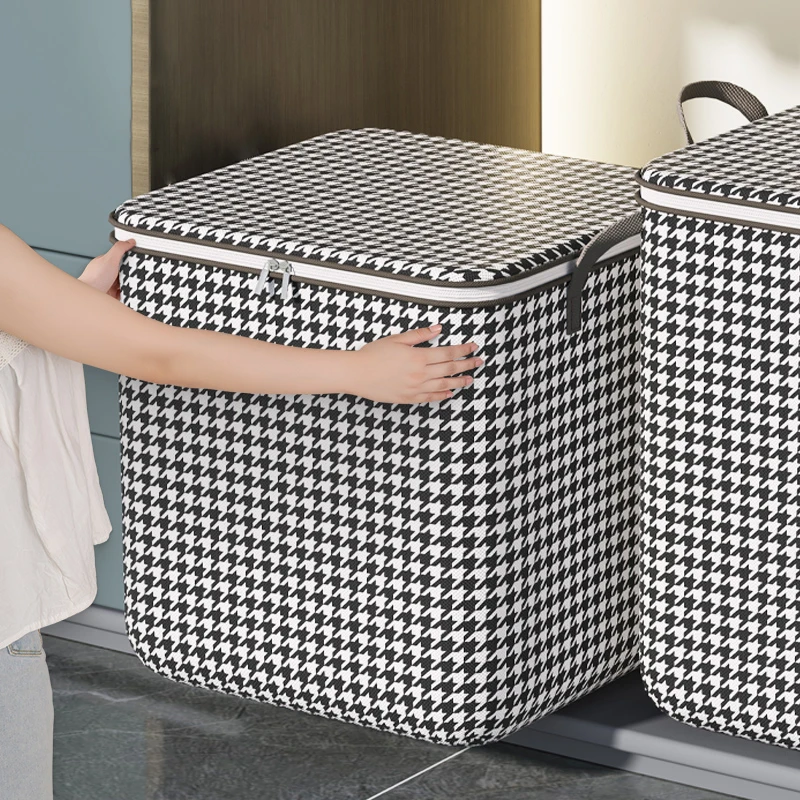 100/140/180L Portable Clothes Storage Box Large Capacity Foldable Clear Window Dustproof for Bedding Comforters/blankets/pillows