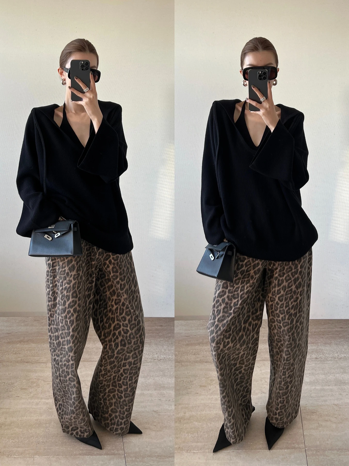 

Ретро джинсы с леопардовым принтом, свободные, широкие штанины, женские, новинка, цвет кофе, джинсовые брюки с эффектом потертости, повседневные, хлопок