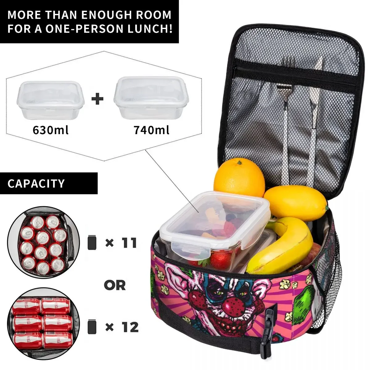 Killer Klowns From Outer Space Merch Lunch Bag For Student Film Lunch Box Picnic Portable Tote Food Bags Designer Cooler Bag