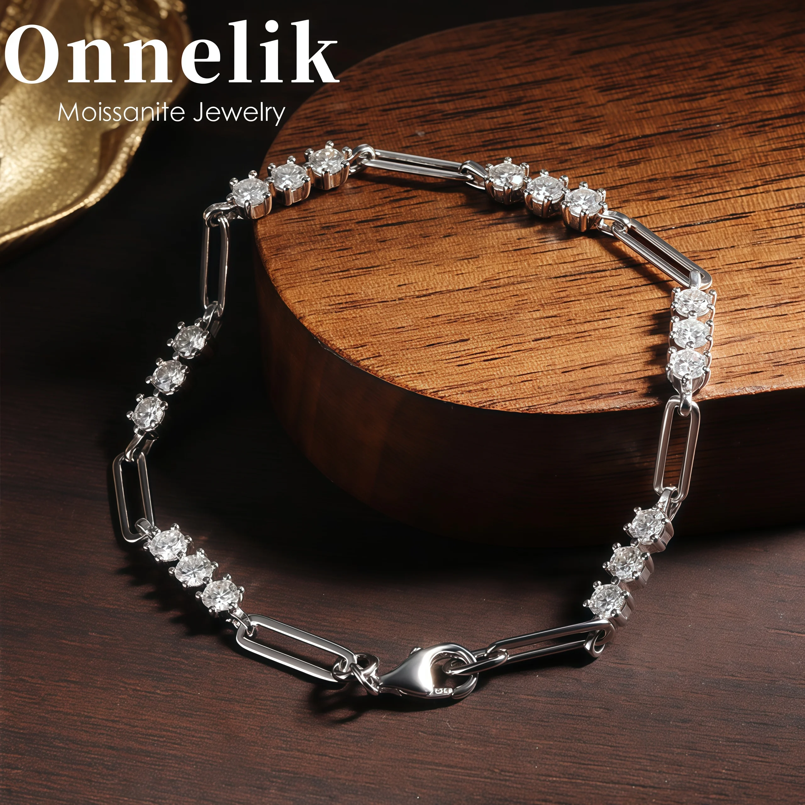 

Onnelik D Color 3mm All Moissanite Bracelets for Women Men Classic 100% S925 Sterling Silver Sparkling Dainty Party Bracelet