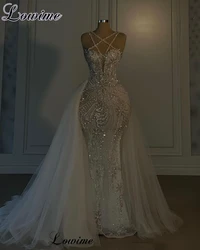 Elegant Beaded Prom Dresses Mermaid Luxury Sparkly Wedding Party Dresses For Women Vestidos Para Mujer Sleeveless Evening Gowns