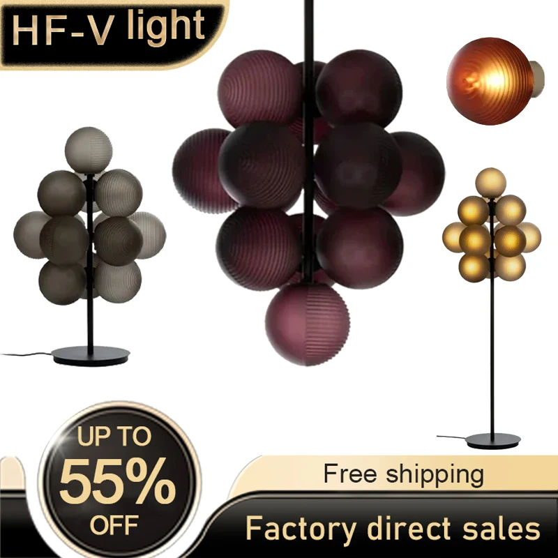 

Scandinavian Purple Ripple Grape Ball Lampshade Ceiling Pendant Lights,Home Decor Elegant LED Chandeliers Bedside Floor Lamp