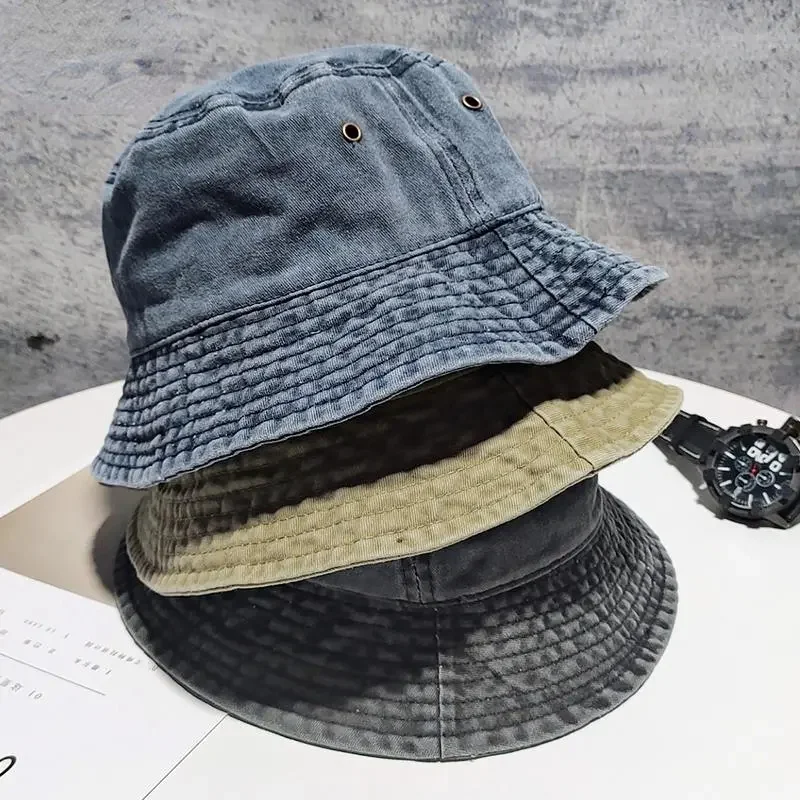 2023 Foldable Fisherman Hat Women Summer Cotton Bucket Hat Solid Color Denim Bucket Hats Bob Caps Hip Hop Gorros Men Women