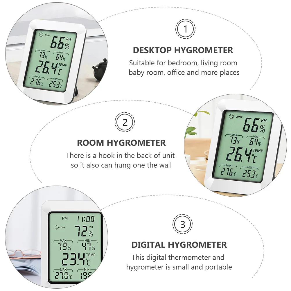

1 pc Digital Thermometer Hygrometer Room Humidity Monitor Home Temperature Display Indoor Desktop Hygrometer Wall Hook Stand