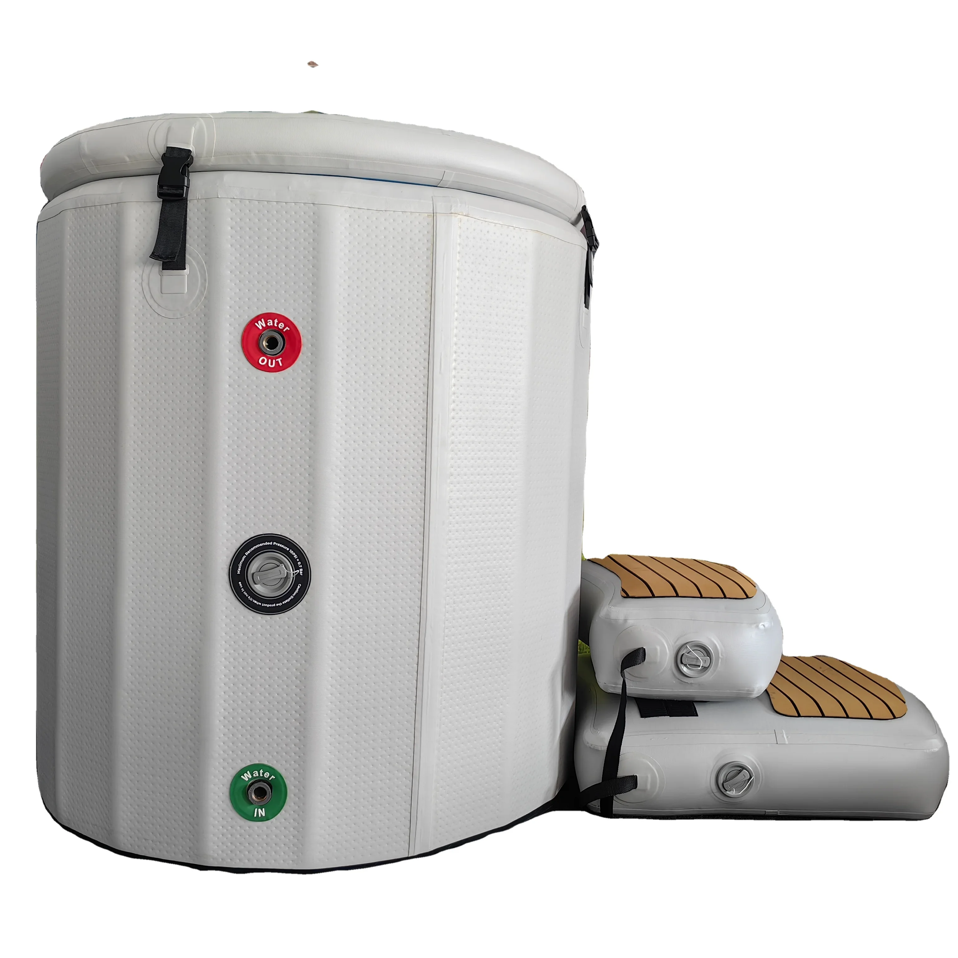 

JZY SPORTS Inflatable Dropstitch PVC Ice Bath Barrel for Recovery Therapy Wellness and Fitness with Steps Cold Plunge Tub