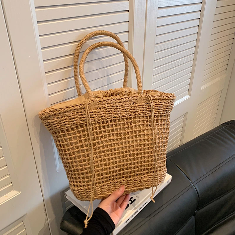 2023 New Summer Beach Bag Women's Large Knitted Handbag Girls' Summer Professional Straw Bag Shoulder Shopping Straw Woven Bag