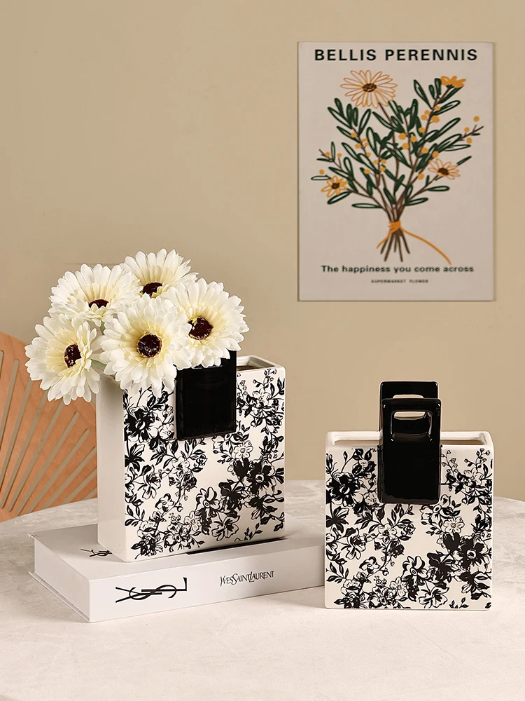 Nordic Ceramic Vase Living Room Decoration Creative Flower Vase Square Dried Flower Container Home Decor