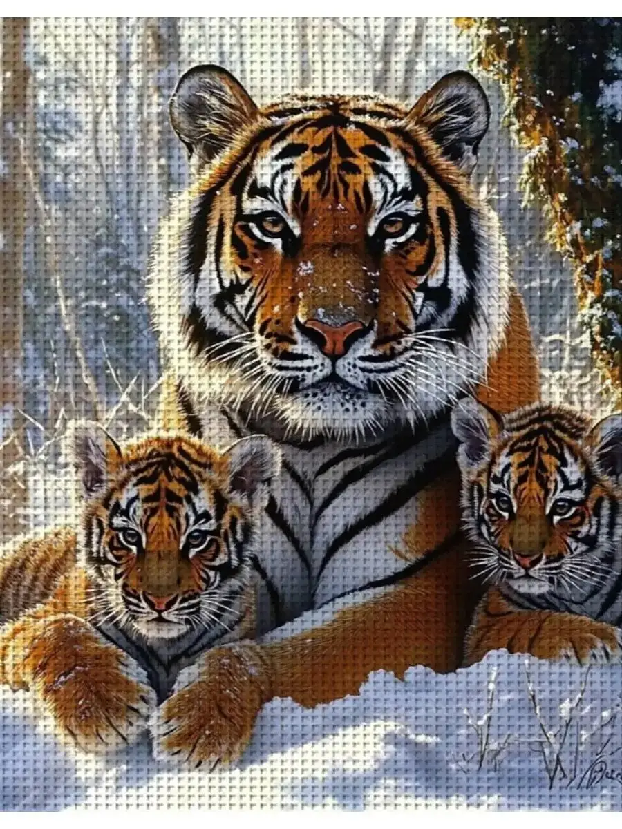 1 Stück 40x40 cm/15,74 Zoll Kreuzstich-Set mit Tiger-Motiv, DIY-Set 11CT/14CT, DIY-Stickset, DIY-Kreuzstich-Set – Detail 1