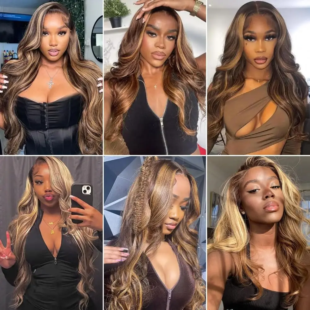 26-дюймовый Highlight Ombre Lace Front Wig Human Hair 13x4 HD Lace Ombre Blonde Wig Human Hair 4/27 Piano Colored Body Wave Wig