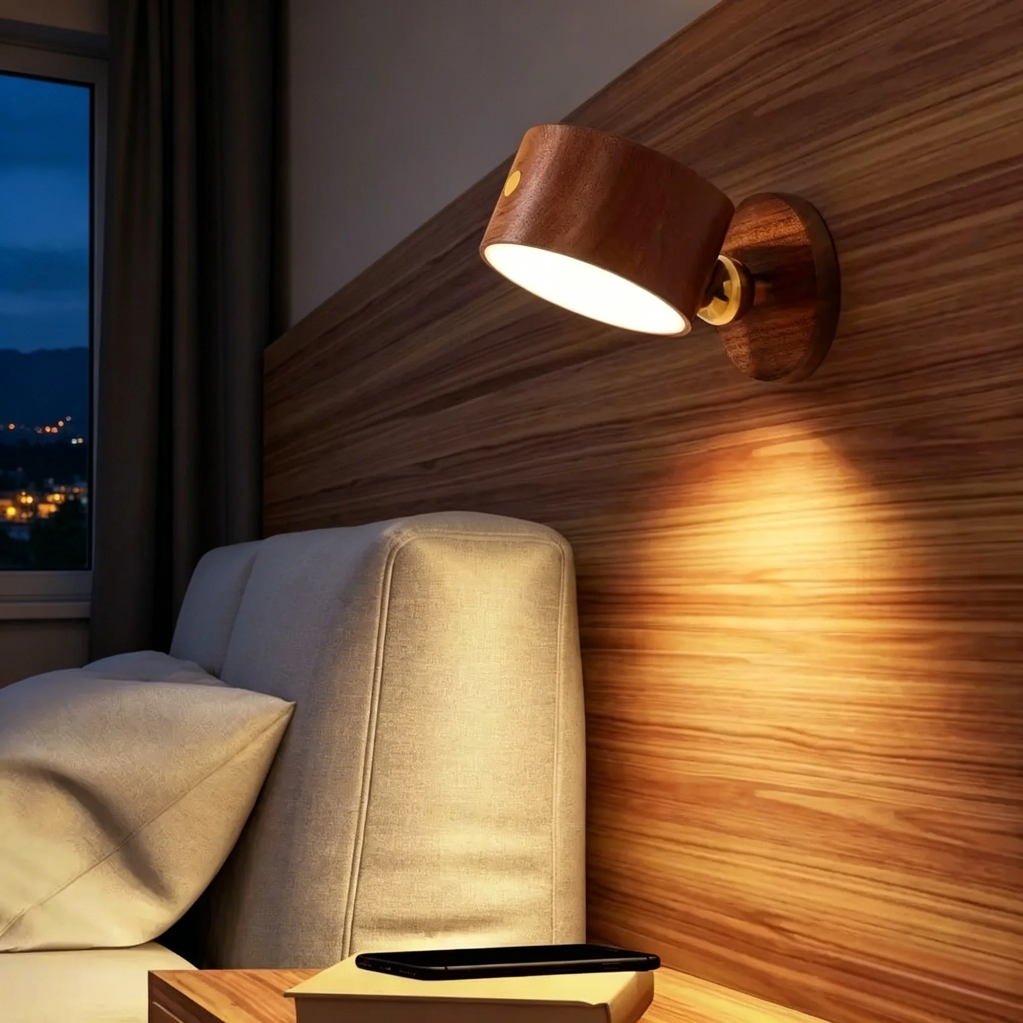 360° Rotating Wooden Wall Mounted Lamp Dimmable Magnetic Mountin Magnetic Night Light Touch Control Double-sided LED Wall Lamp