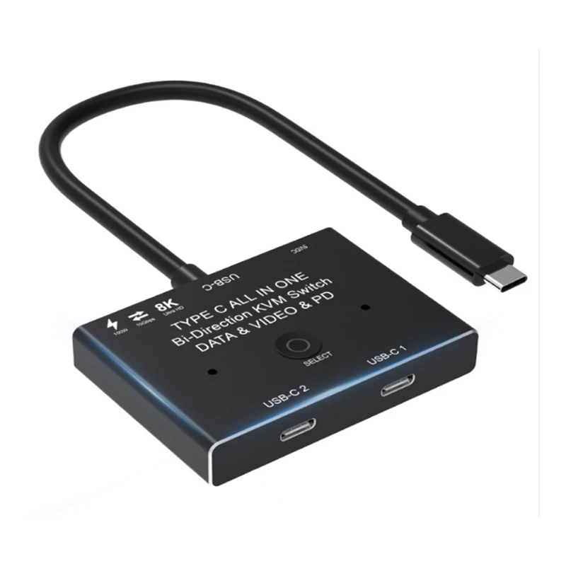 

KVM USB C Two-Way Switch 1X2/2X1 USB 3.1 Splitter Data Video Switcher 8K @30Hz PD 100W For PC Monitor Mobile Phone