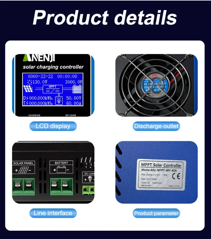 ANENJI 60A Solar Charge Controller 12V/24V/48V Charger Solar For LifePo4 Battery Max 160VDC Solar Panel Charge
