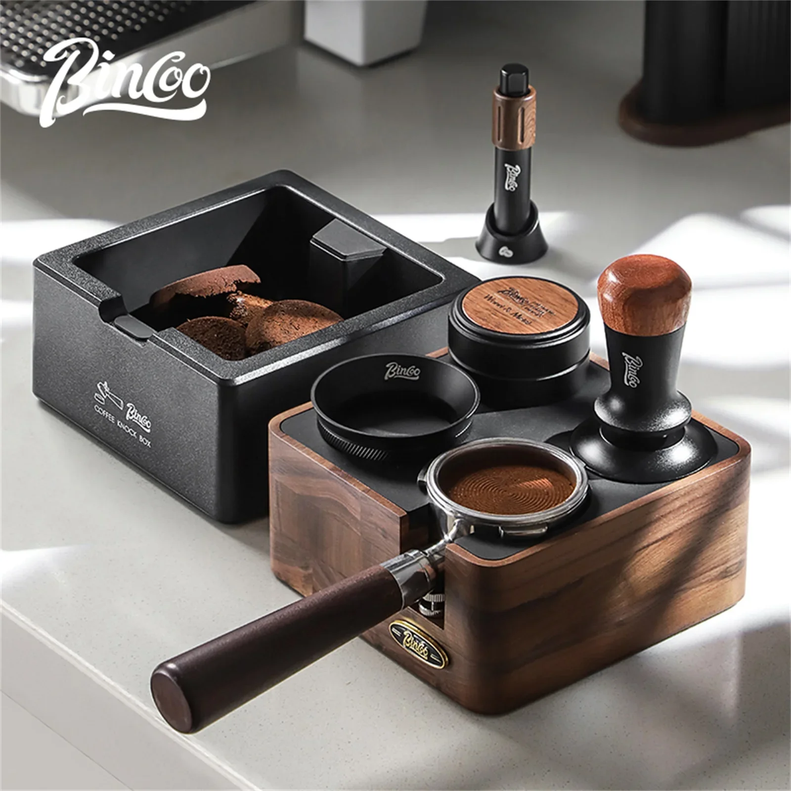 

Bincoo 51-58MM Square Walnut Wood Coffee Tamping Station Portafilter Holder Distributor Stand Espresso Accessories Barista Tools