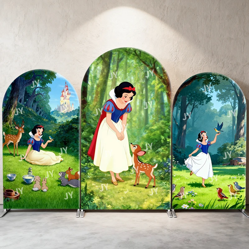 

Белоснежные и лесные животные, арка, фон, крышка, замок, лес, сцена, тема принцессы, детский день рождения, вечеринка, фотобудка, фон