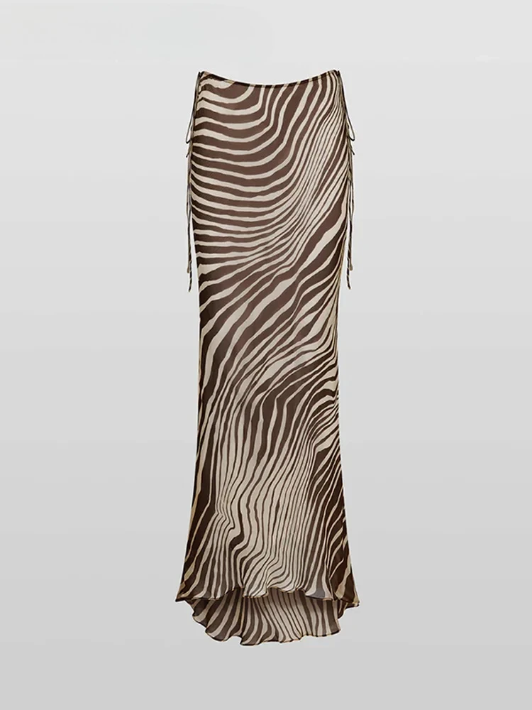 Vintage Beach Stripe Printed Women's Slip Top Skirt Suits Beach Sleeveless Bandage Top Pleated Skirts 2025 Summer Lady Outfit