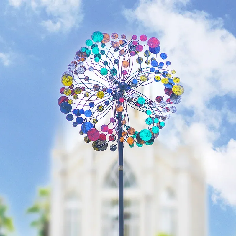 60cm Outdoor Windmill Iron Garden Garden Rotating Floor Ornaments Large Wind Chimes Outdoor Deep Flower of Life Mandala