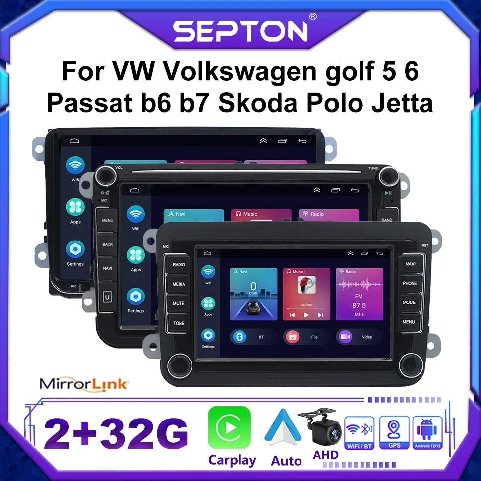 

SEPTON Universal Car Radio for VW Volkswagen Golf 5 6 Passat B6 B7 Skoda Polo Jetta Android Carplay GPS 7"/8"/9" 2Din Multimedia