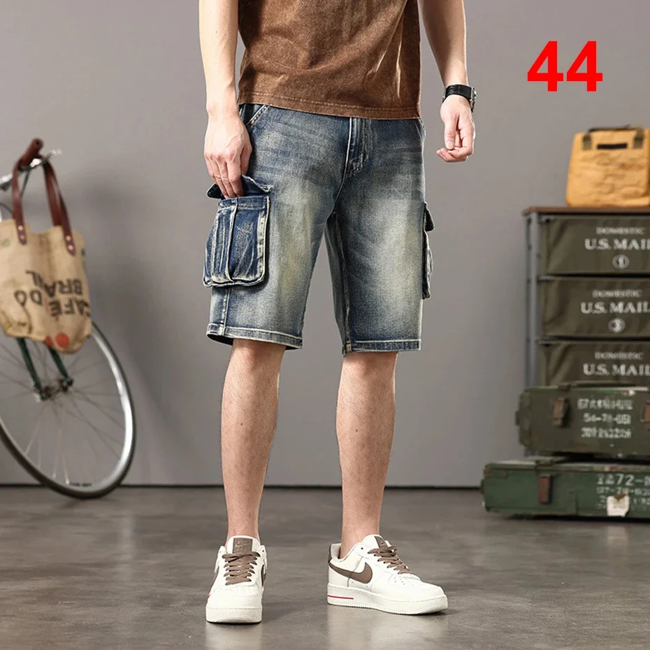 Vintage Denim Shorts Men Summer Jeans Plus Szie 44 Cargo Fashion Streetwear Short Pants Male Big Size