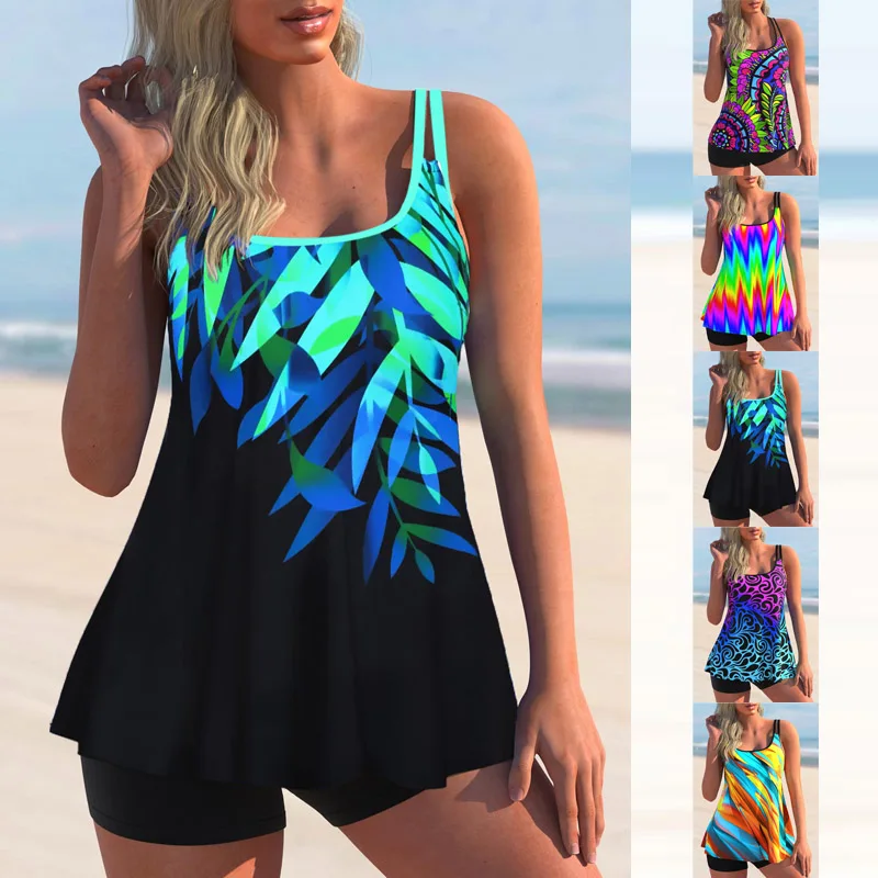 2023 New Women's Sexy Swimwear Fashion Print Swimming Tankini Monokini Swimwear Swimwear Two Piece Summer Loose Size Beachwear