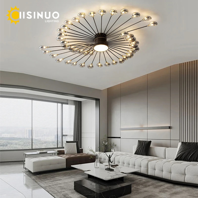 Modern LED Ceiling Light Flower Shape Light Gold for Living Room Bedroom Flush Mount Metal Sputnik Firework Petal Light Fixtures