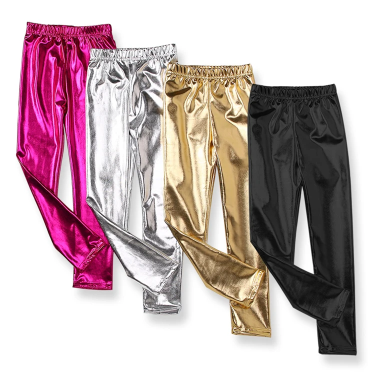 2-13 Yrs Girls Golden Leggings Stretch Skinny Pants Silver Shinnig Rose Color Kids Full Length Bottoms Metallic Leggings