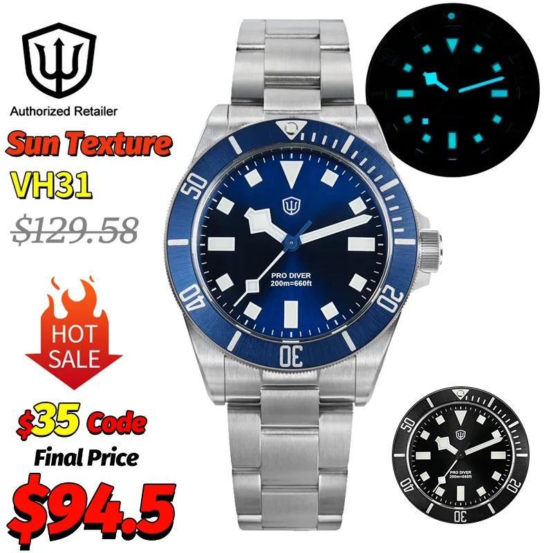 Watchdives WD1969 Relojes de pulsera de cuarzo de moda con textura solar VH31 Zafiro 200 M Relojes de lujo impermeables Pulsera de acero inoxidable