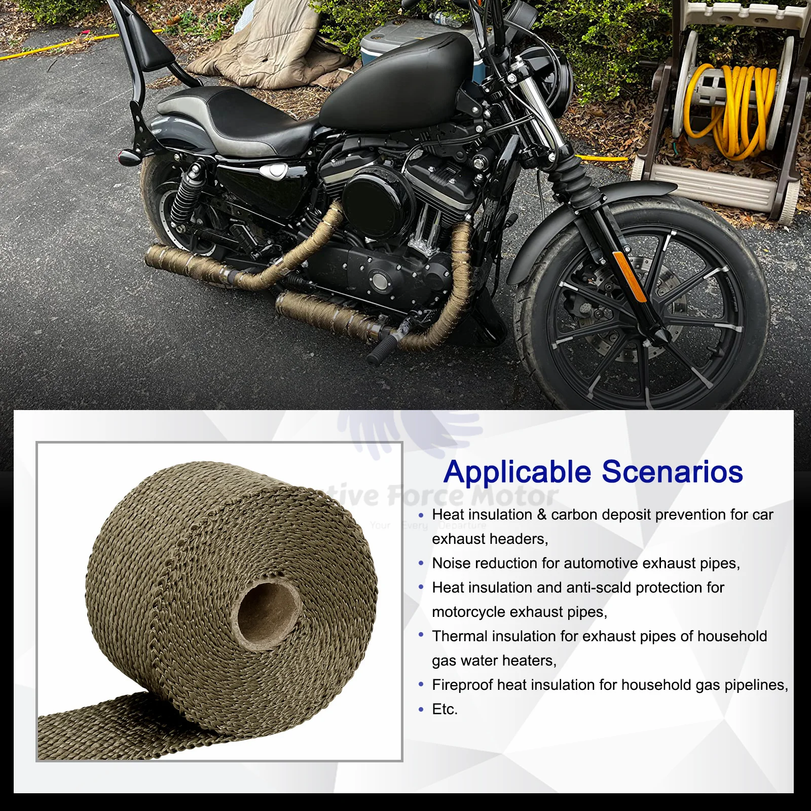 5CM*10M Fiberglass Exhaust Thermal Heat Wrap Tape Banana Cloth Motorcycle Exhaust Pipe Heat Insulation Shield W/ Stainless Ties