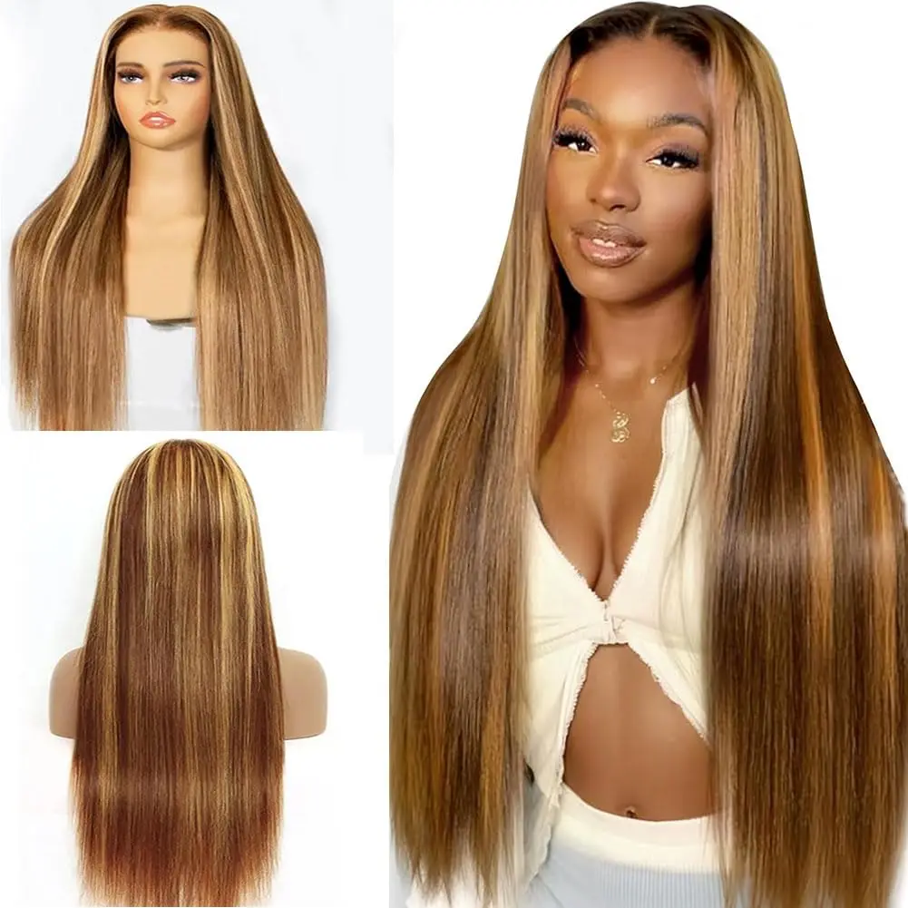 

Bone Straight 4/27 Ombre 13x4 HD Парик Фронта Шнурка Выделите Светлые Цветные Бразильские Парики Человеческих Волос для Женщин Предварительно Сорванные