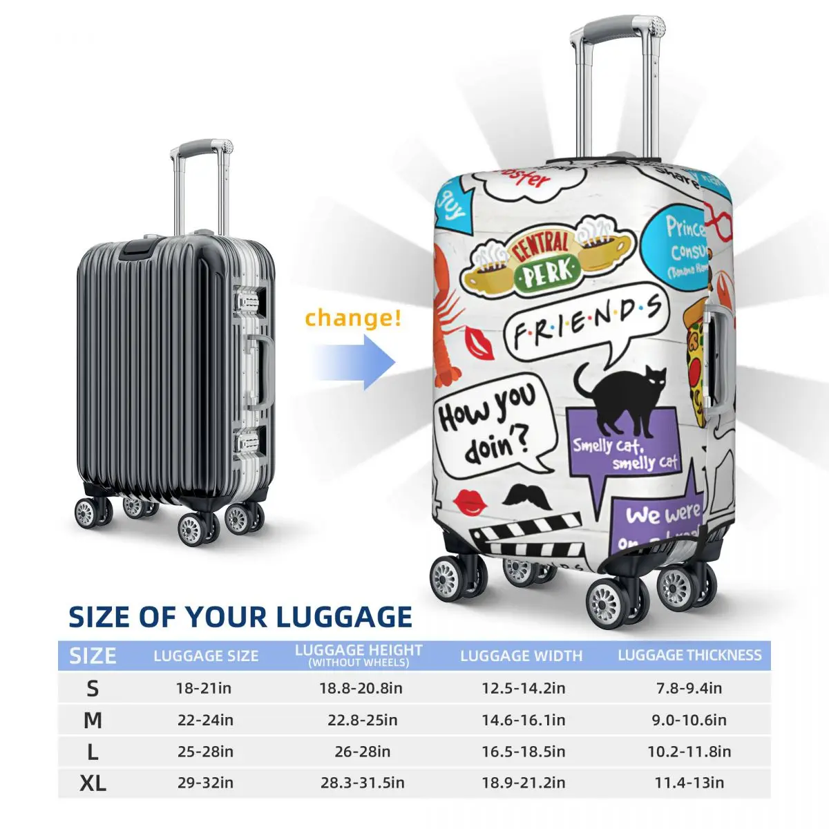 Friends Tv Show Print Luggage Protective Dust Covers Elastic Waterproof 18-32inch Suitcase Cover Travel Accessories