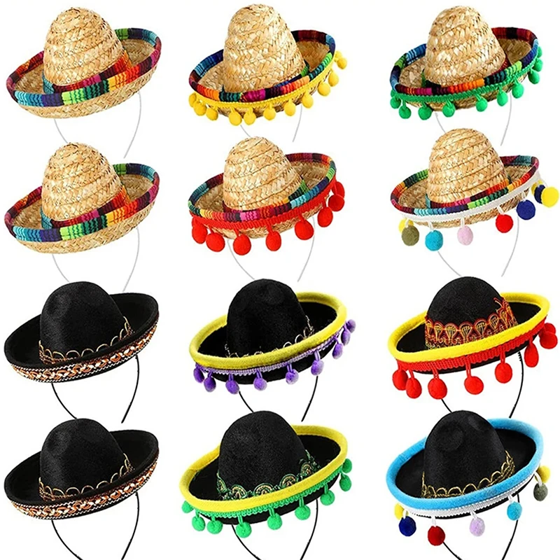 

Mexican Mini Small Hat Hair Hoops Mini Sombrero Headband Performance Props Carnival Halloween Party Funny Hat Festival Headdress