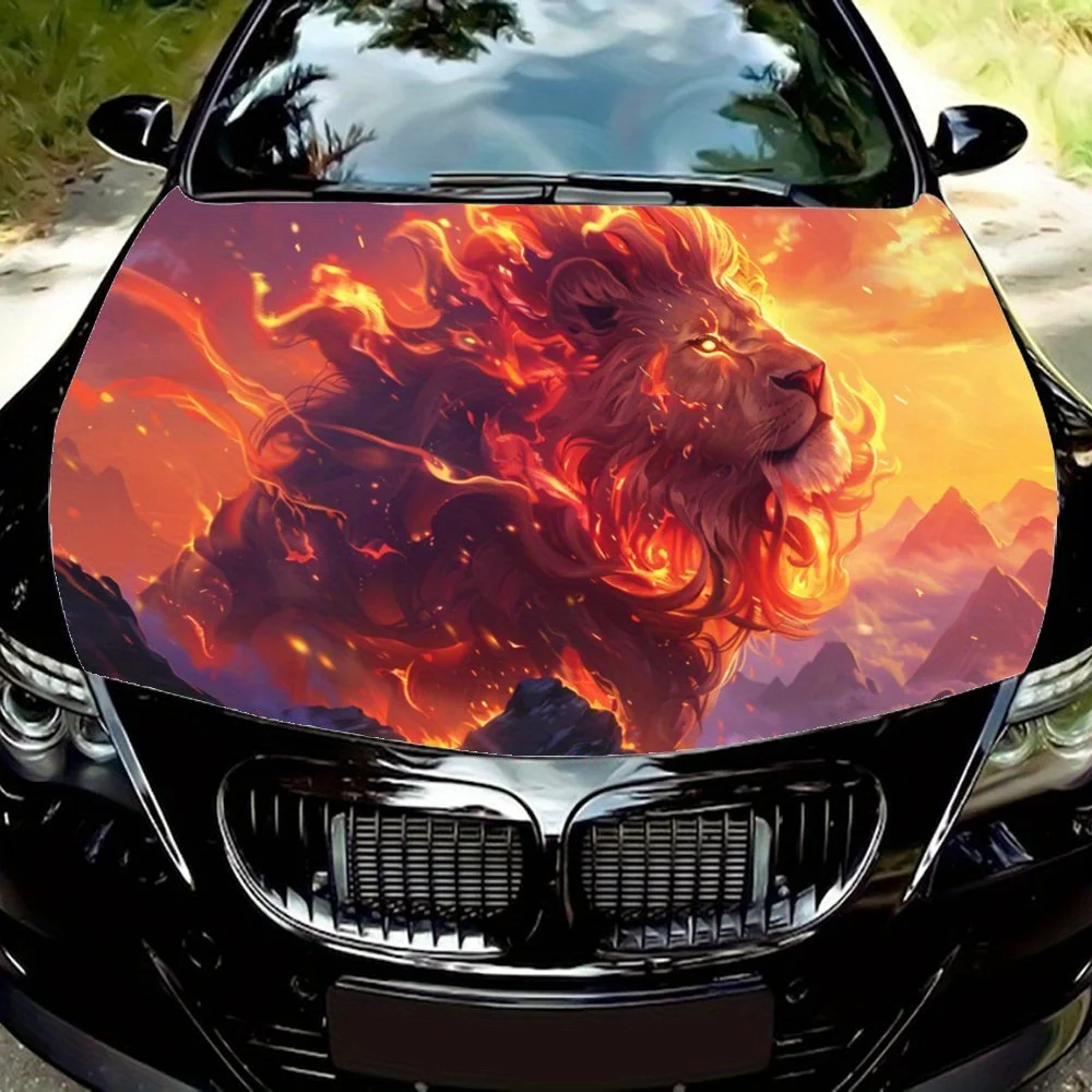 

Burning Flames Lion Car Hood Decal,Self-Adhesive PVC hood Sticker Decor Scratch Resistant Sticker Protect,Auto Accessories Gift