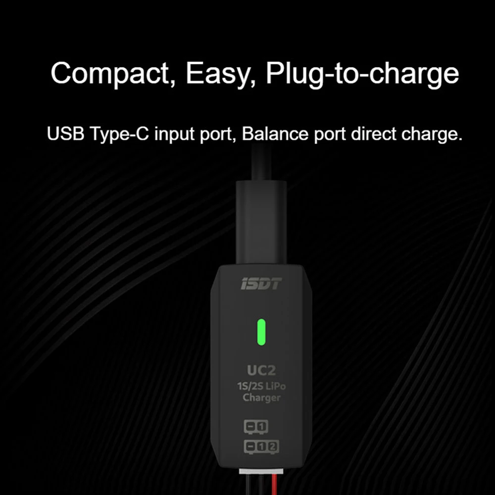 ISTD UC2 Carregador de equilíbrio de bateria inteligente Descarregador 1S/2S LiPo Bateria Suporte USB Tipo-C Porta de entrada XH2.54 Carga de porta de equilíbrio