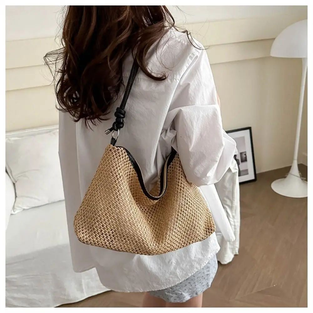 Handmade Braid Straw Bag Large Capacity Summer Beach Shoulder Bag Women Girls Fashion Handbag Rattan Woven Tote Bag for Ladies