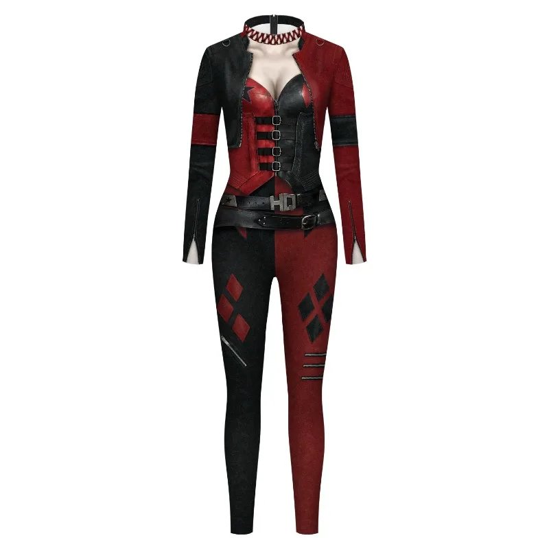 2024 Halloween Grappige Jumpsuit Mannen Vrouwen Carnaval Gesplitst Print Cosplay Kostuum Vrouwelijke Vakantie Feest Lange Mouw Bodysuit