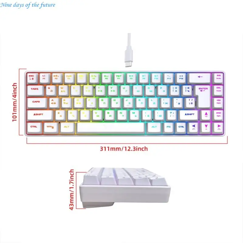 لوحة مفاتيح الغشاء الآلة آلة كاتبة 68KEYs شعور مفاتيح مفاتيح Keycaps شعور المفاتيح LED