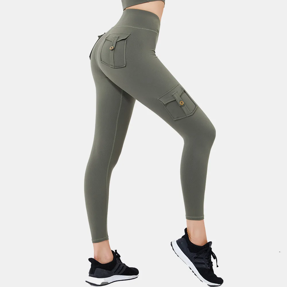 Hotselling Women's Yoga Full Pants Elastic Slimming Fit Multi-Pockets Design High Waist Hip Lifting Sexy Sport Fitness Gym Pants