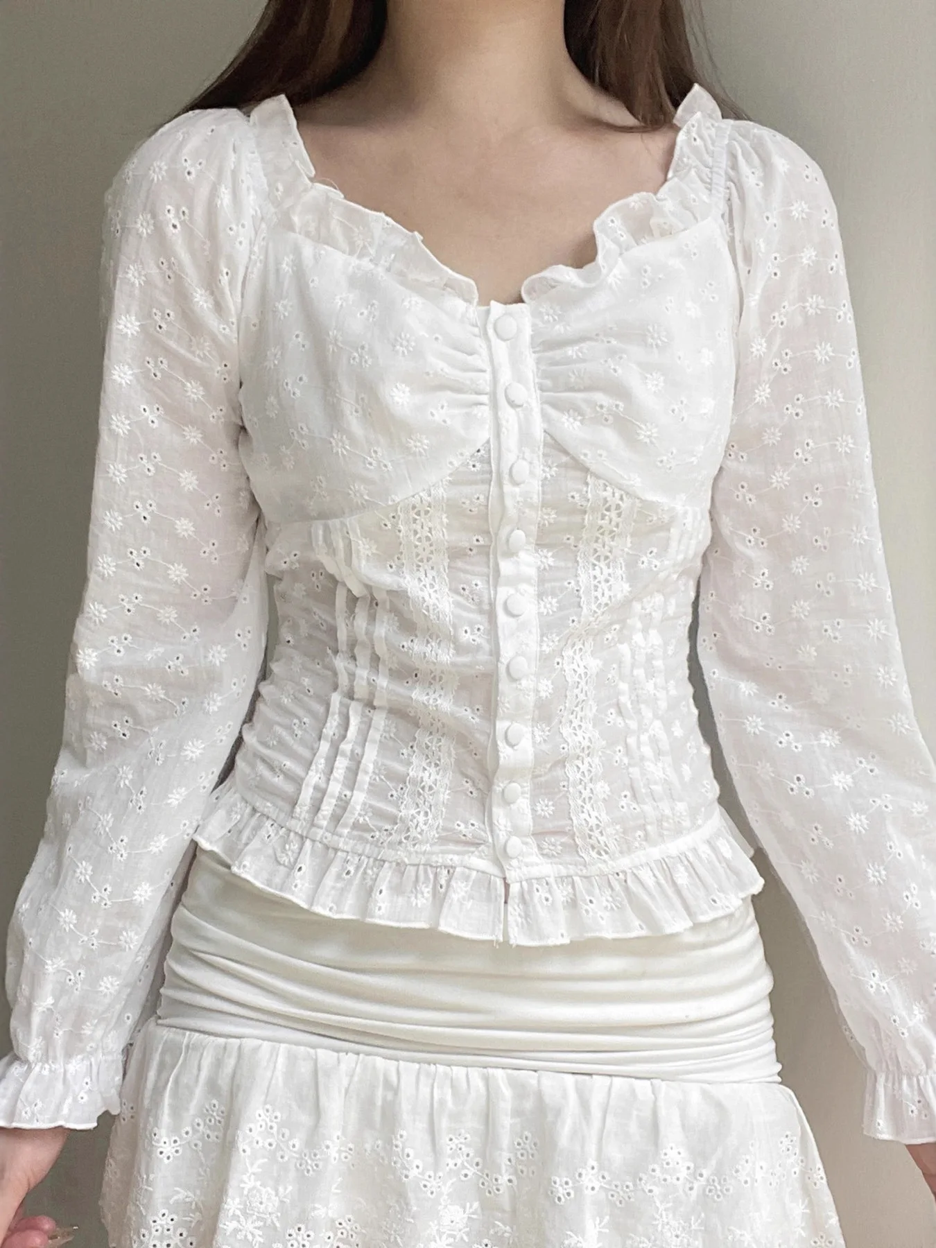 

Женская футболка Long Sve Lace в стиле пэчворк Spicy Girl Sle с цветочным кружевом и шитьем, осенний женский топ Faion