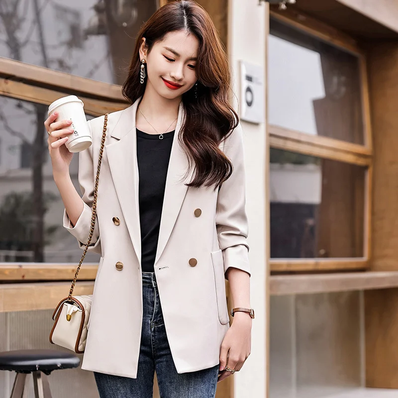 

#5234 Black Beige Brown Blazer Coat Women Single Button Office Blazer Female Slim Fit Pocket Split Buttons Elegant Korean Style