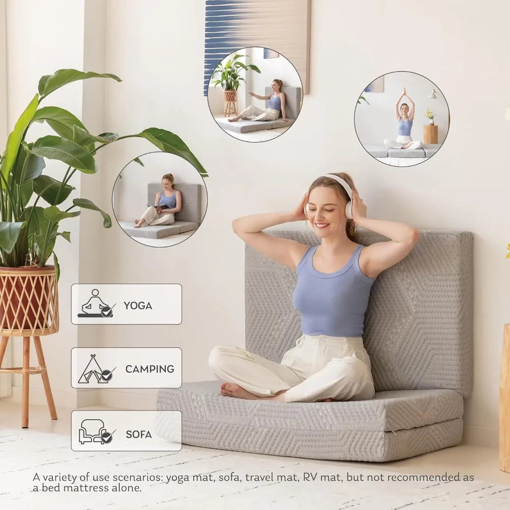 مرتبة ميموري فوم قابلة للطي من MLILY - مرتبة سفر مفردة مقاس 4 بوصة مع غطاء قابل للغسل للضيوف